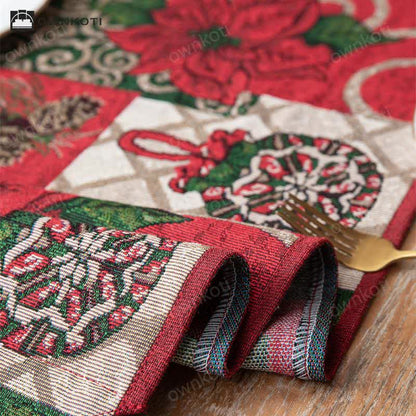 Jacquard Christmas Floral Table Runner