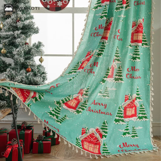 Cotton Merry Christmas Semi-shading Curtain