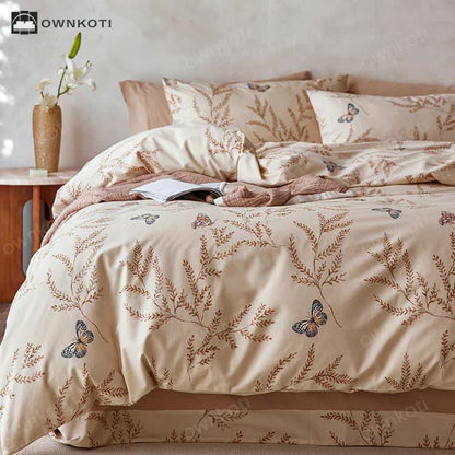 Brushed Cotton Pastoral Butterfly Bedding Set (4PCS)