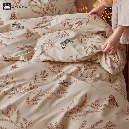 Brushed Cotton Pastoral Butterfly Bedding Set (4PCS)