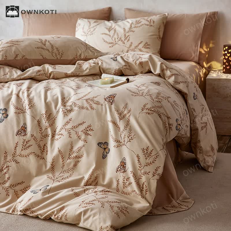 Brushed Cotton Pastoral Butterfly Bedding Set (4PCS)