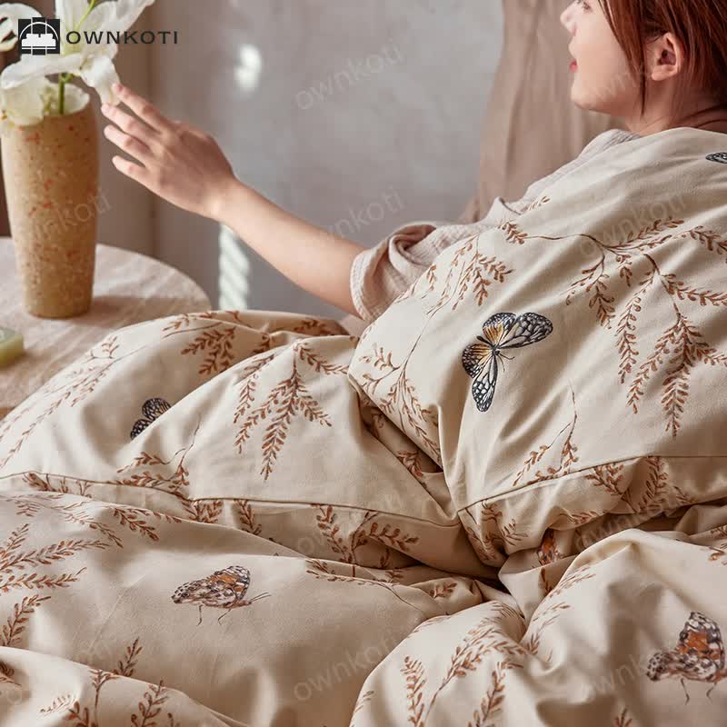 Brushed Cotton Pastoral Butterfly Bedding Set (4PCS)