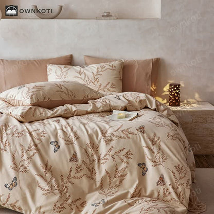 Brushed Cotton Pastoral Butterfly Bedding Set (4PCS)