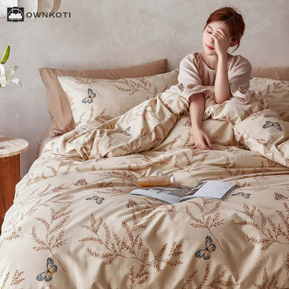 Brushed Cotton Pastoral Butterfly Bedding Set (4PCS)