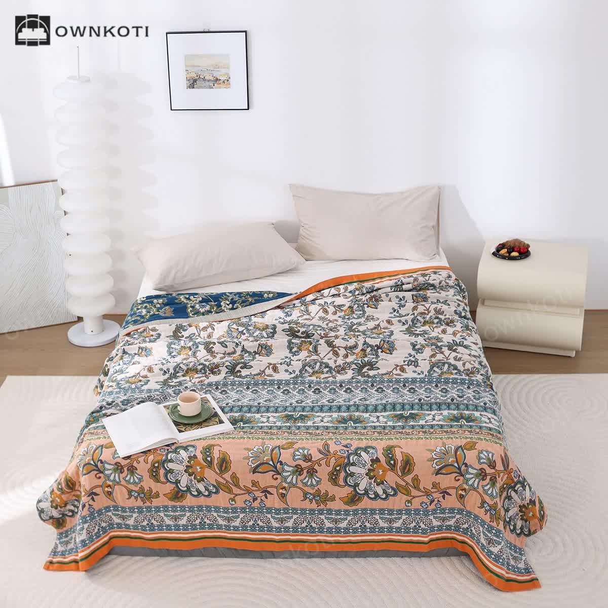 Retro Floral Cotton Gauze Comfy Quilt