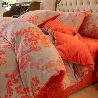 Floral Velvet Duvet Cover Bedding Set(4PCS)