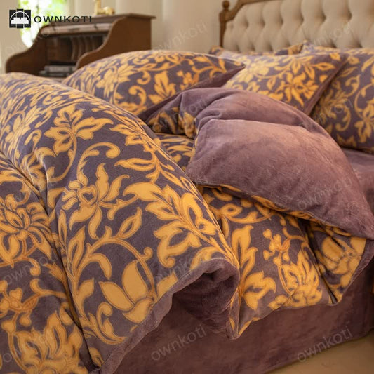 Soft Velvet Floral Duvet Cover Bedding Set(4PCS)