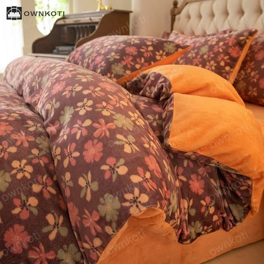 Comfy Velvet Floral Style Bedding Set(4PCS)