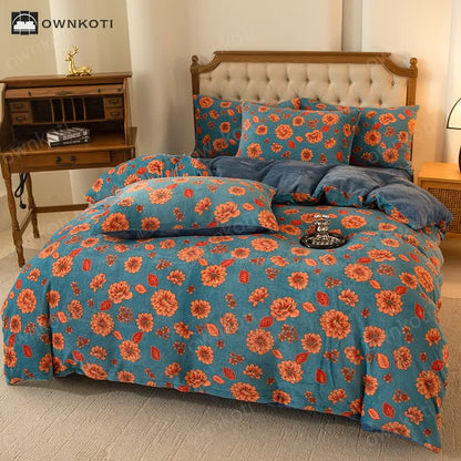 Elegant Floral Comfy Velvet Bedding Set(4PCS)