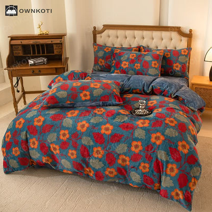 Warm Velvet Bright Flower Bedding Set(4PCS)