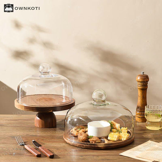 Wooden Transparent Stand Tray Dessert Plate