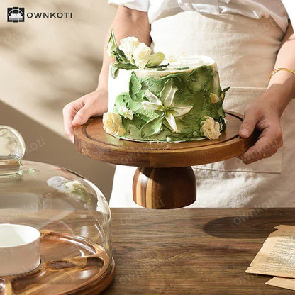 Wooden Transparent Stand Tray Dessert Plate