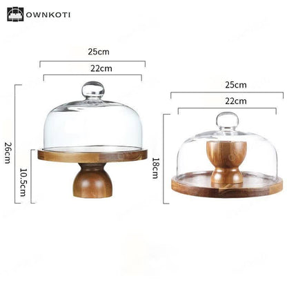 Wooden Transparent Stand Tray Dessert Plate