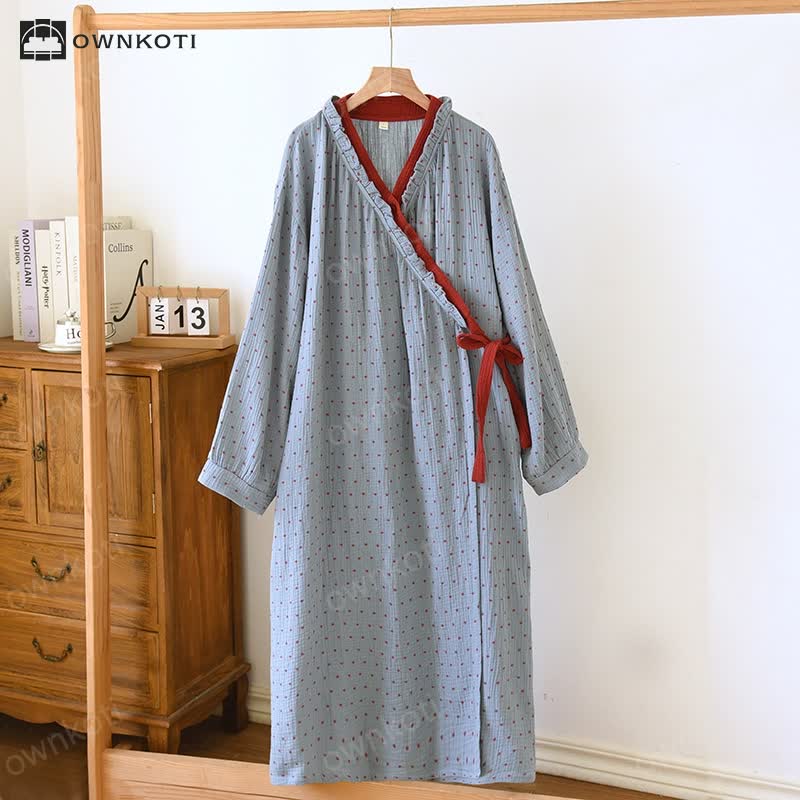 V-neck Cotton Polka Dots Nightdress