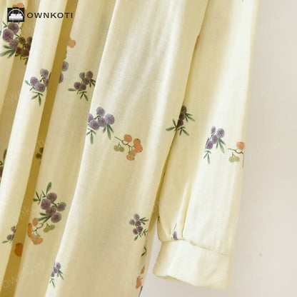 V-neck Cotton Floral Loquat Nightgown