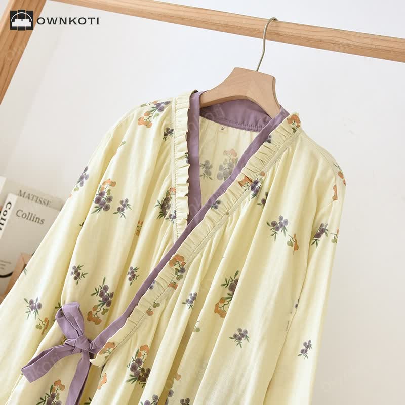 V-neck Cotton Floral Loquat Nightgown