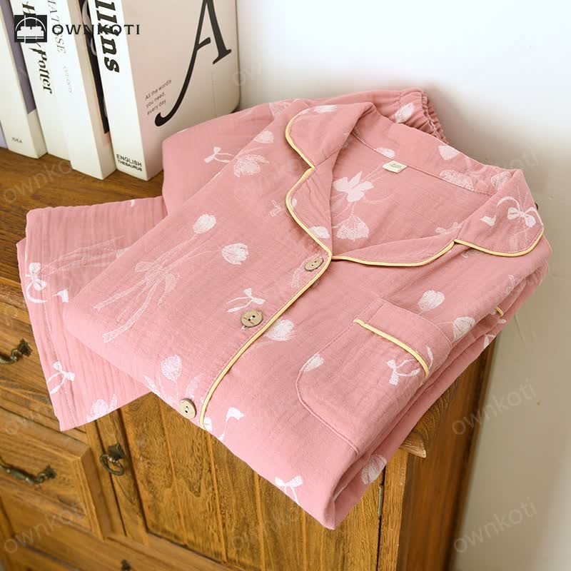 Bow Tulip Cotton Gauze Pajama Set