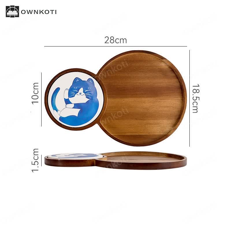 Cute Cat Wooden Breakfast Snack Tray