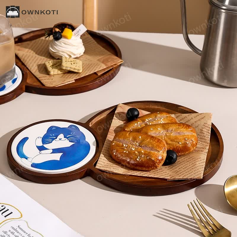 Cute Cat Wooden Breakfast Snack Tray