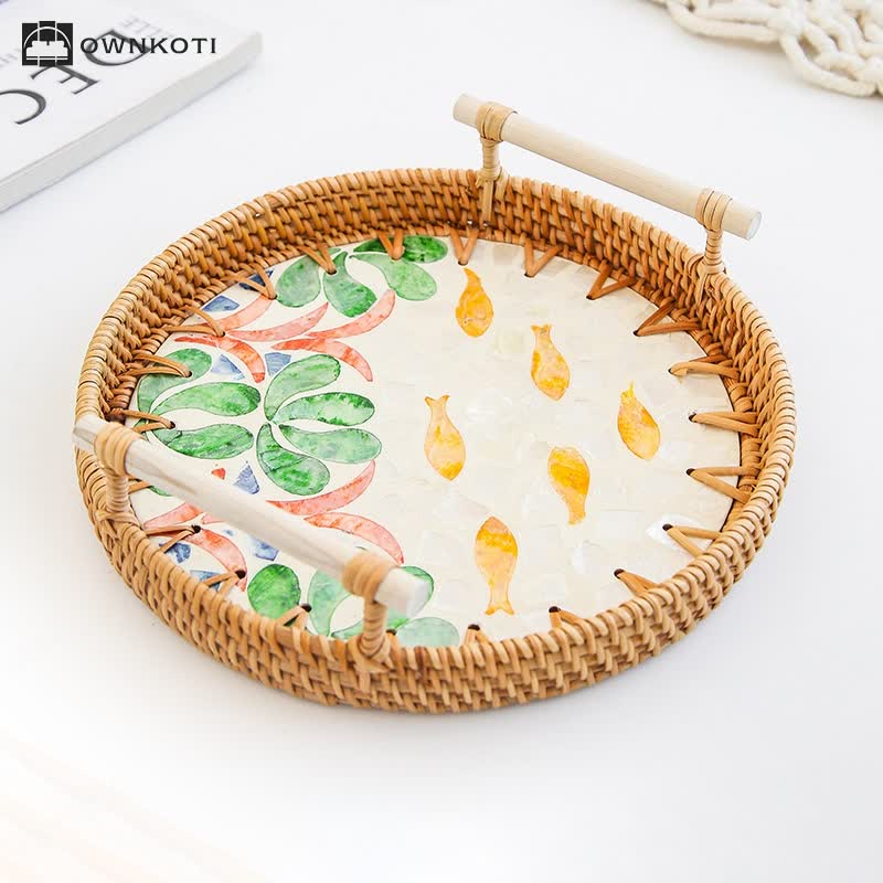 Rattan Woven Tray Snack Storage Basket