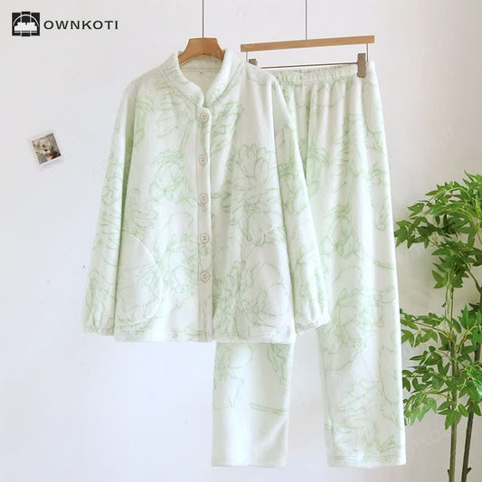 Rural Lotus Warm Flannel Pajama Set