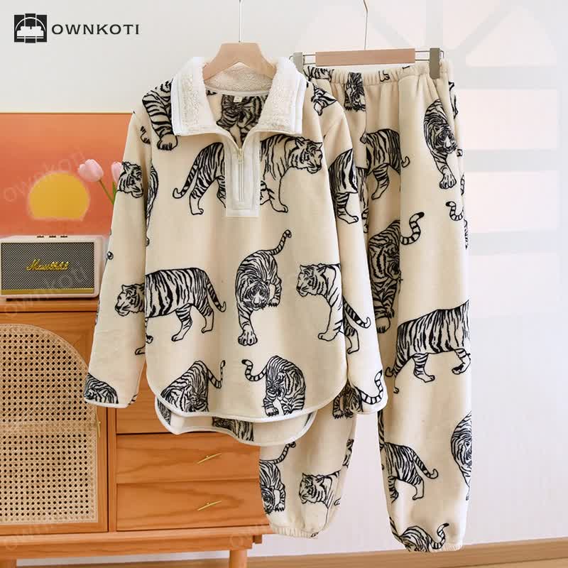 Animal Flannel Pullover Pajama Set