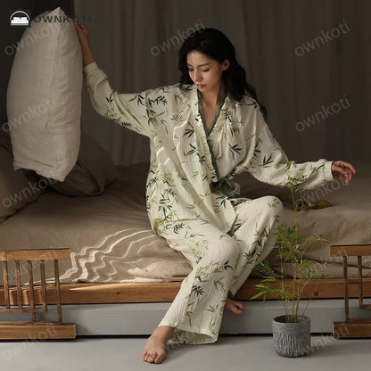 V-neck Bamboo Cotton Gauze Pajama Set