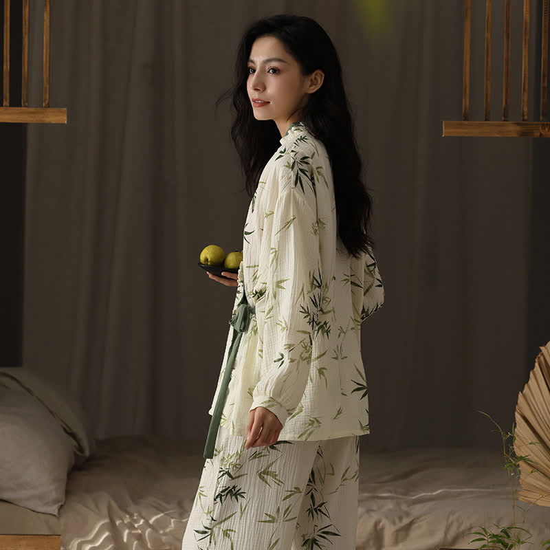 V-neck Bamboo Cotton Gauze Pajama Set