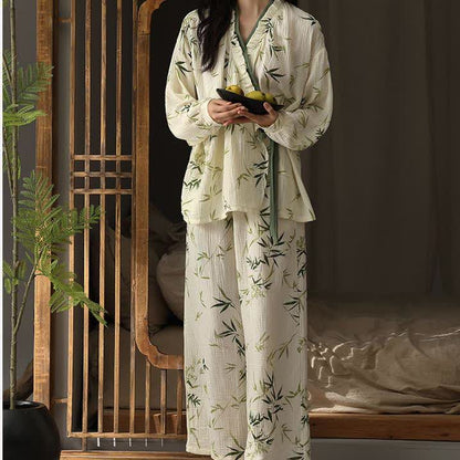 V-neck Bamboo Cotton Gauze Pajama Set