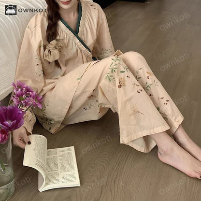 Long Sleeve Cross-front Soft Pajama Set