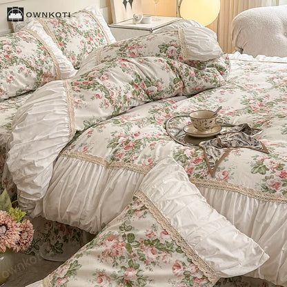 Elegant Floral Bed Skirt Bedding Set (4PCS)