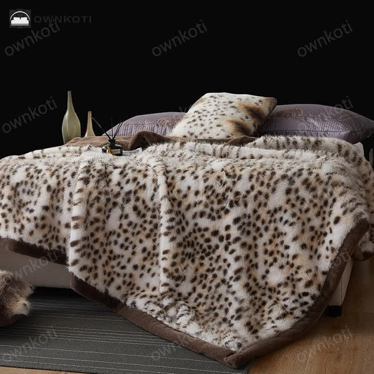 Snow Leopard Faux Fur Throw Blanket