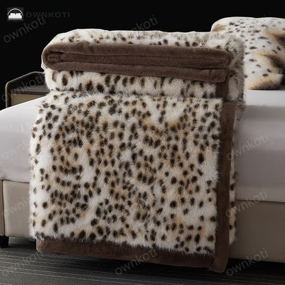 Snow Leopard Faux Fur Throw Blanket