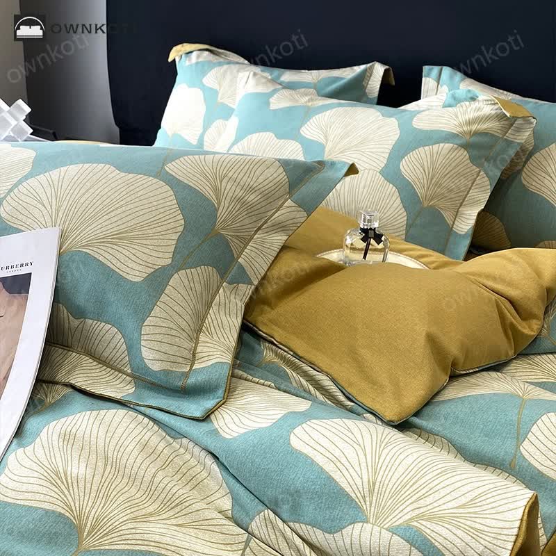 Brushed Cotton Ginkgo Leaf Flat Sheet Bedding Set(4PCS)