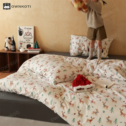 Christmas Tree Elk Cotton Bedding Set(4PCS)