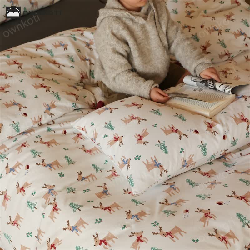 Christmas Tree Elk Cotton Bedding Set(4PCS)