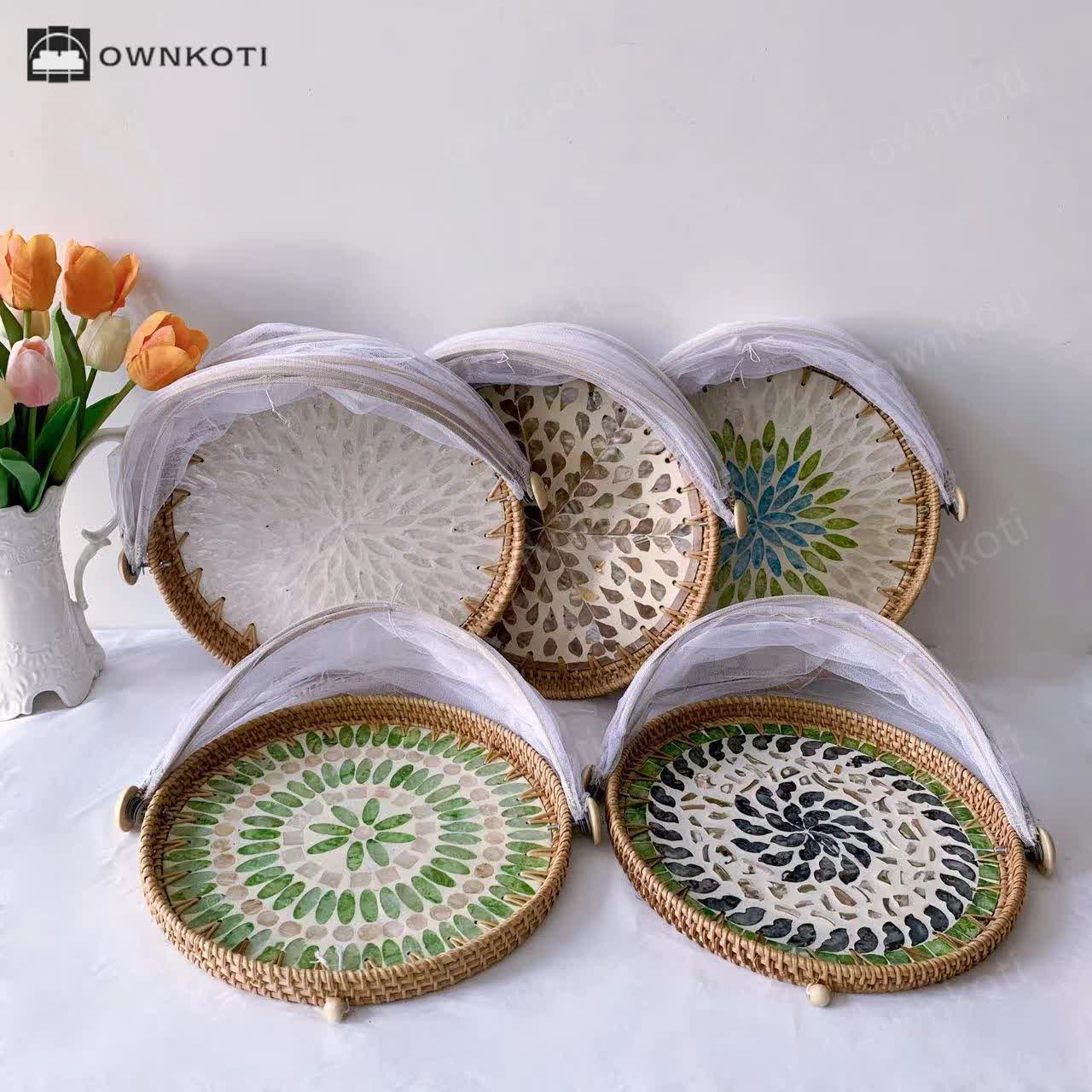 Rattan Colorful Shell Mesh Fruit Basket