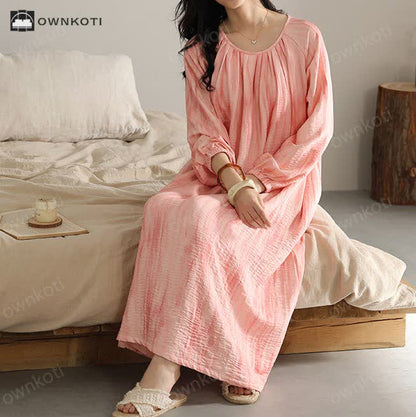 Simple Pure Cotton Nightgown with Chest Pads