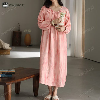 Simple Pure Cotton Nightgown with Chest Pads