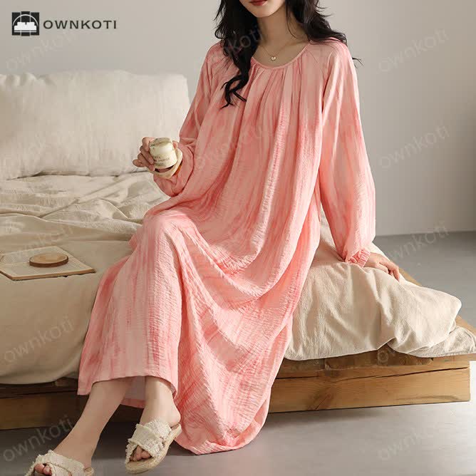 Simple Pure Cotton Nightgown with Chest Pads