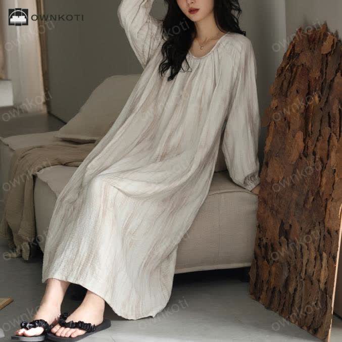 Simple Pure Cotton Nightgown with Chest Pads