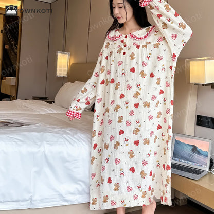 Plus Size Cotton Doll Collar Long Nightgown