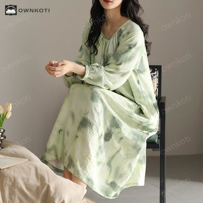 Cotton Chest Padding Long Nightgown