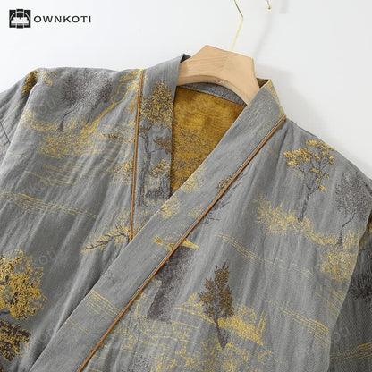 Neutral Landscape Kimono Cotton Pajama Set