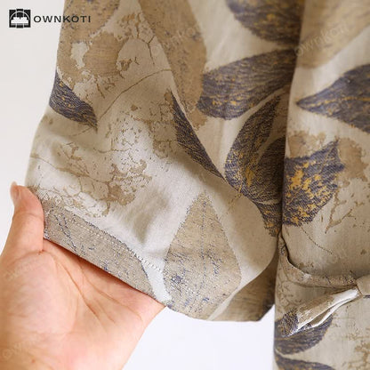 Breathable Cotton Gauze Leaf Print Bathrobe