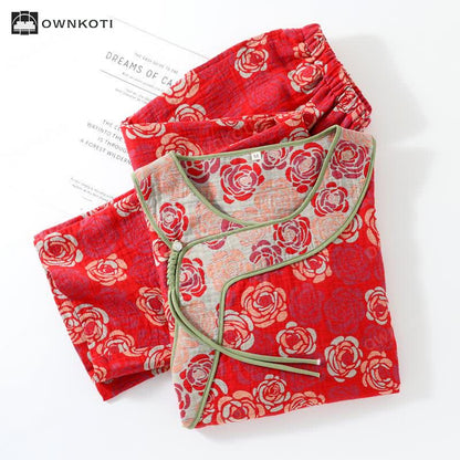 Luxurious Rose Cotton Gauze Pajama Set