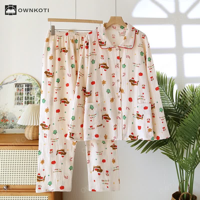 Christmas Motif Cotton Gauze Pajama Set