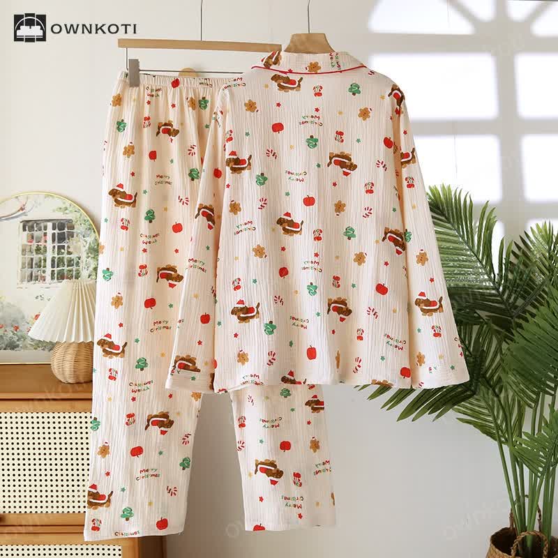 Christmas Motif Cotton Gauze Pajama Set