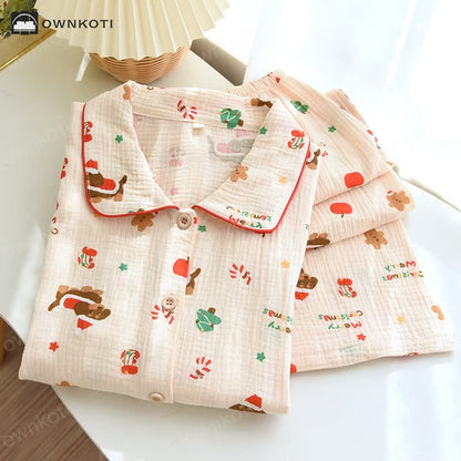 Christmas Motif Cotton Gauze Pajama Set