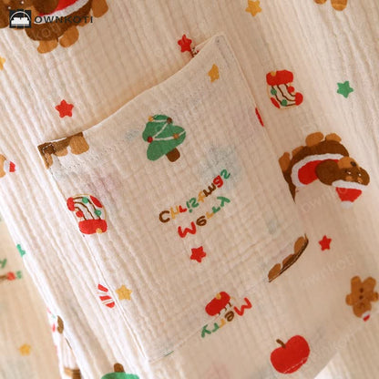 Christmas Motif Cotton Gauze Pajama Set